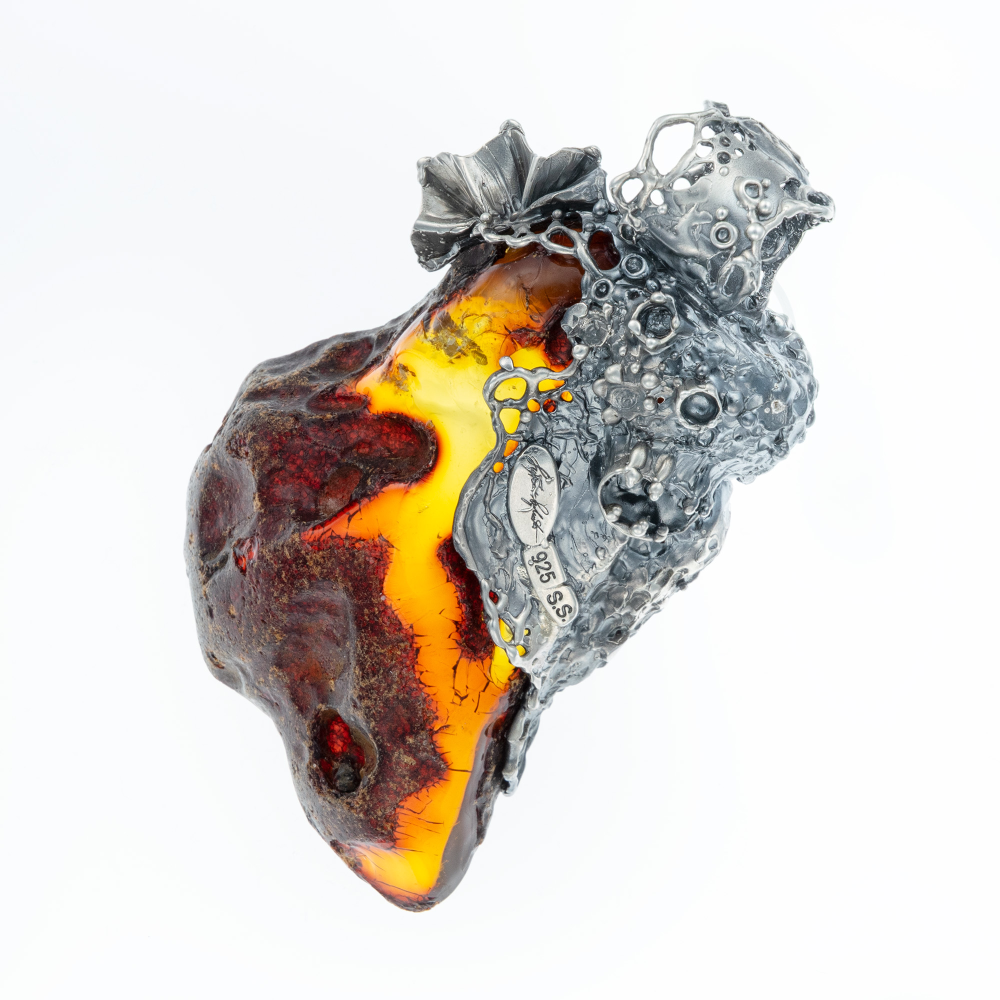 Sterling Silver and Natural Baltic Amber Ghost Pendant 4